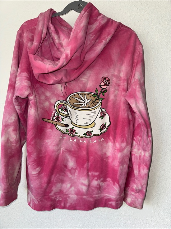 Melodie Tops - Elodie Pink Tie-Dye Hoodie with Coffee & Rose Motif
